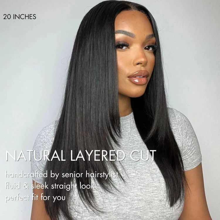 Black/Color Highlight 180% Density Layered Cut Glueless 5x5 Closure Lace  Wig Pre-Plucked Hairline