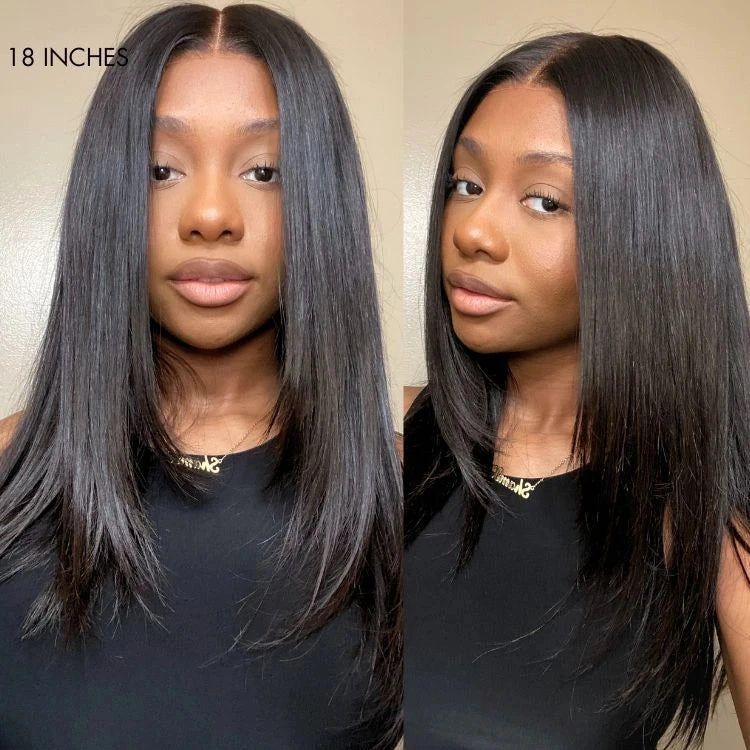 Black/Color Highlight 180% Density Layered Cut Glueless 5x5 Closure Lace  Wig Pre-Plucked Hairline