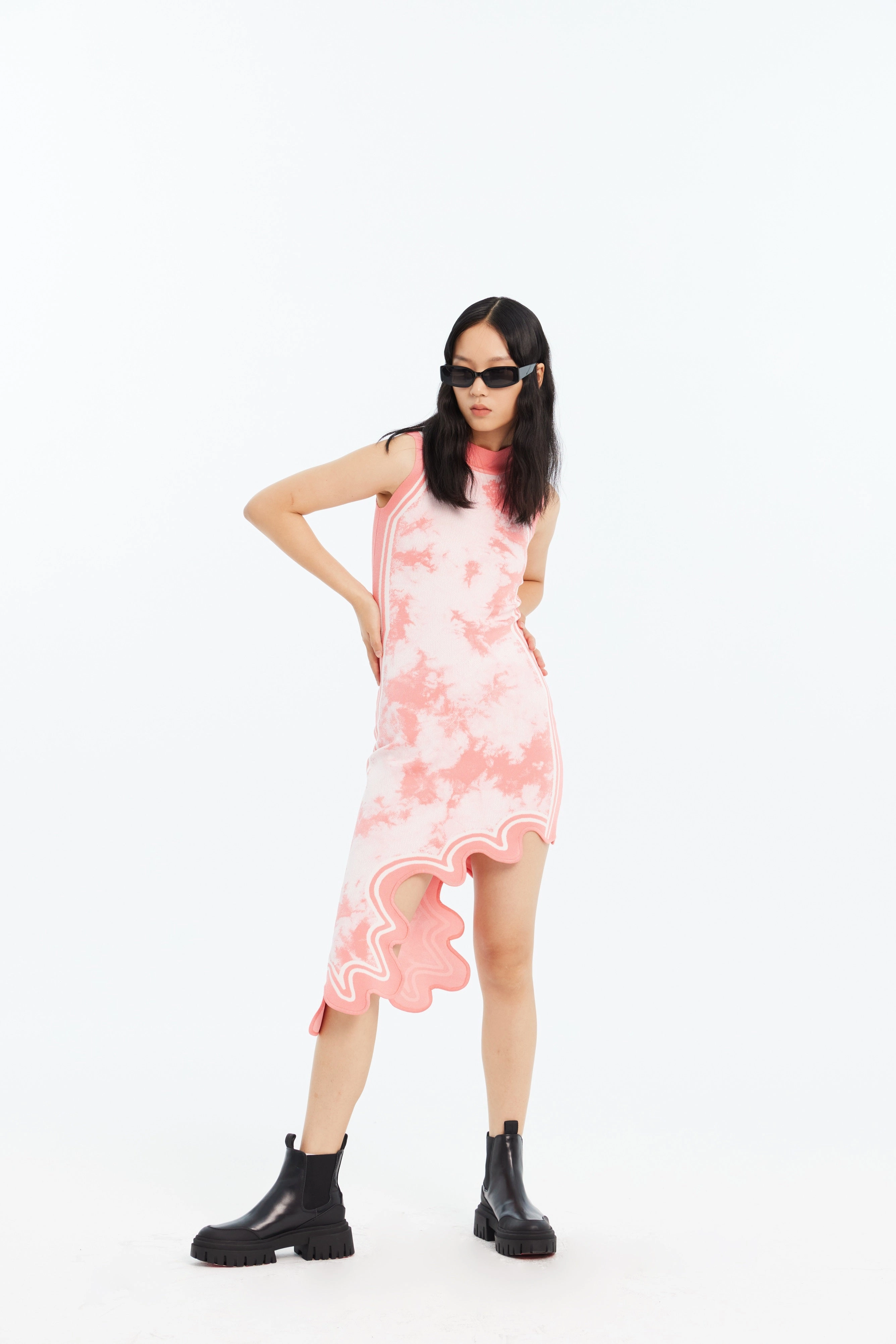BROOKLYN ECO TIE DYE WAVY ASYMMETRIC DRESS