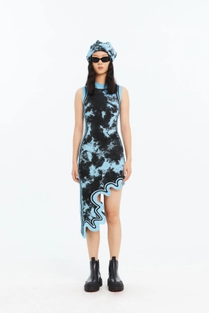BROOKLYN ECO TIE DYE WAVY ASYMMETRIC DRESS