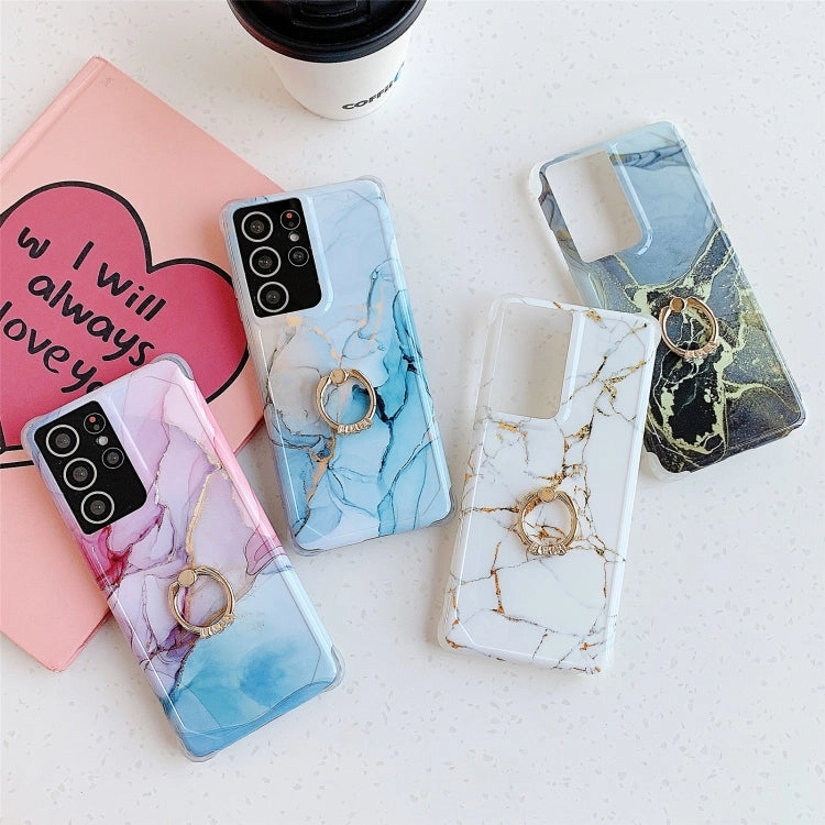 For Samsung Galaxy Note 20 Four Corners Anti-Shattering Gold Marble IMD Phone Case with Metal
