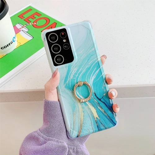 For Samsung Galaxy Note 20 Four Corners Anti-Shattering Gold Marble IMD Phone Case with Metal