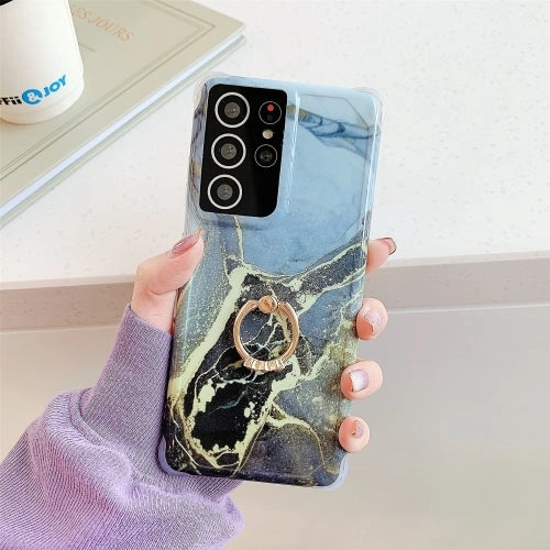 For Samsung Galaxy Note 20 Four Corners Anti-Shattering Gold Marble IMD Phone Case with Metal