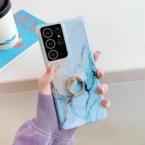 For Samsung Galaxy Note 20 Four Corners Anti-Shattering Gold Marble IMD Phone Case with Metal