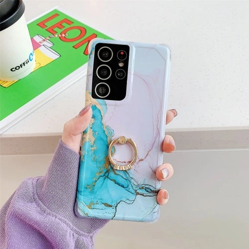 For Samsung Galaxy Note 20 Four Corners Anti-Shattering Gold Marble IMD Phone Case with Metal