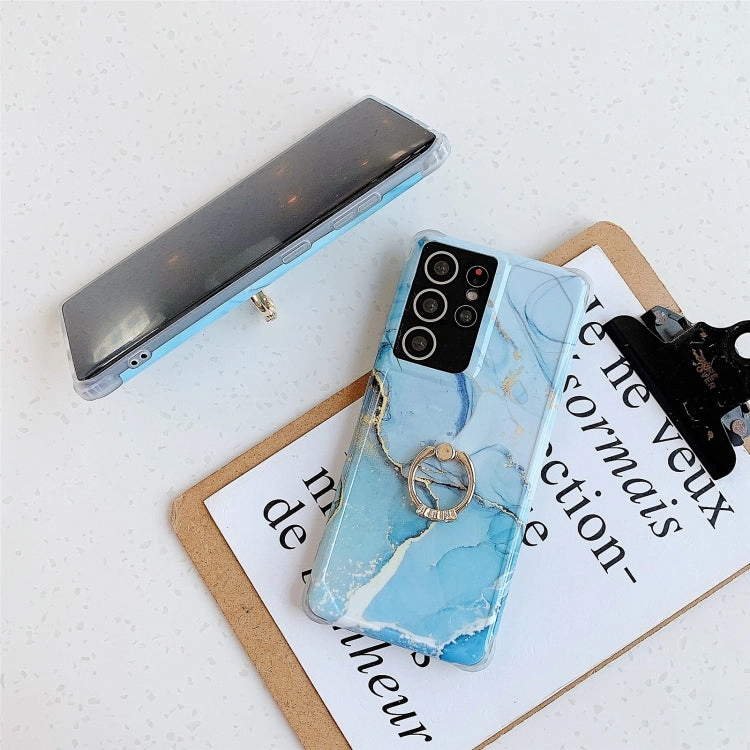 For Samsung Galaxy Note 20 Four Corners Anti-Shattering Gold Marble IMD Phone Case with Metal