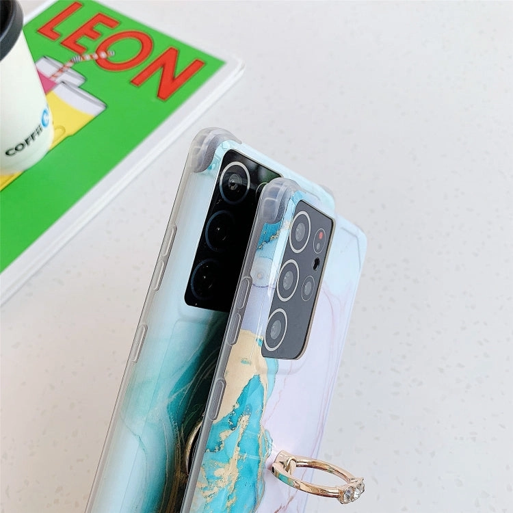 For Samsung Galaxy Note 20 Four Corners Anti-Shattering Gold Marble IMD Phone Case with Metal