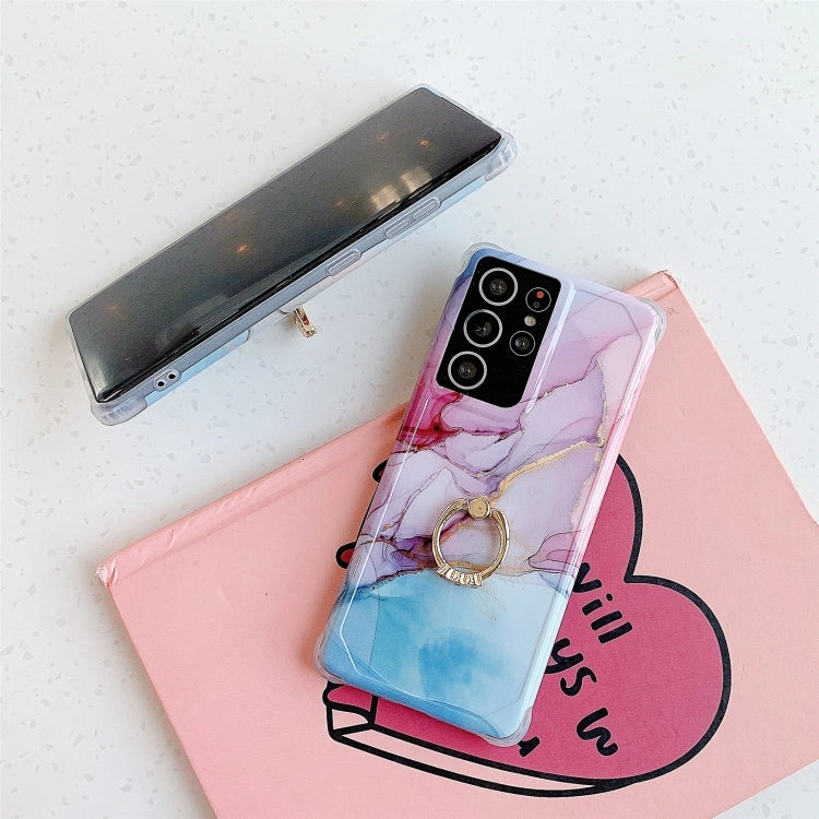 For Samsung Galaxy Note 20 Four Corners Anti-Shattering Gold Marble IMD Phone Case with Metal