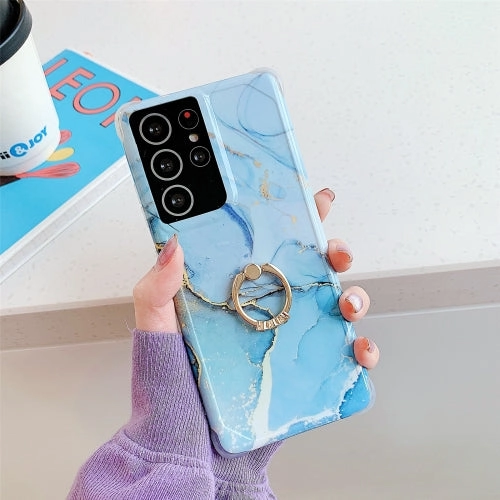 For Samsung Galaxy Note 20 Four Corners Anti-Shattering Gold Marble IMD Phone Case with Metal