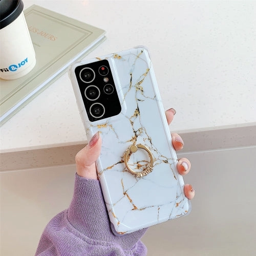 For Samsung Galaxy Note 20 Four Corners Anti-Shattering Gold Marble IMD Phone Case with Metal