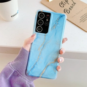 For Samsung Galaxy Note20 Four Corners Anti-Shattering Flow Gold Marble IMD Phone Back Cover Case