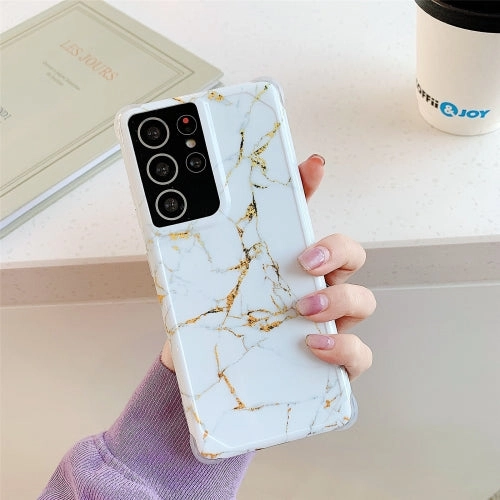 For Samsung Galaxy Note20 Four Corners Anti-Shattering Flow Gold Marble IMD Phone Back Cover Case
