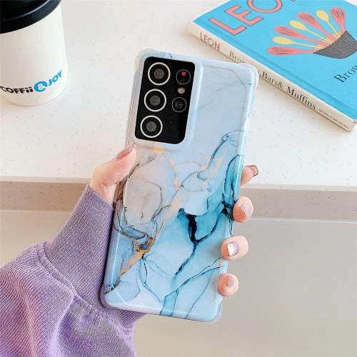 For Samsung Galaxy Note20 Four Corners Anti-Shattering Flow Gold Marble IMD Phone Back Cover Case