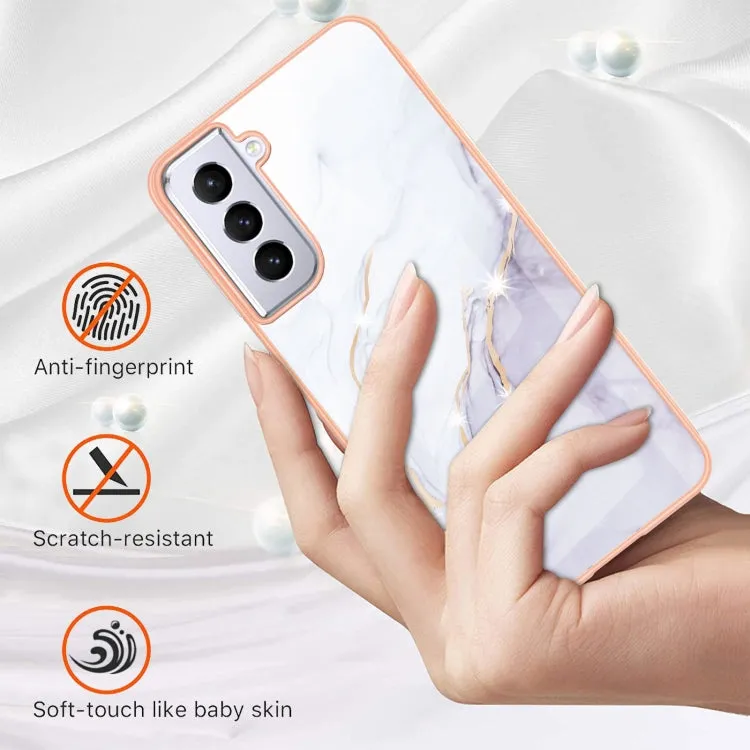 For Samsung Galaxy S21  5G Electroplating Marble Pattern Dual-side IMD TPU Shockproof Case(White