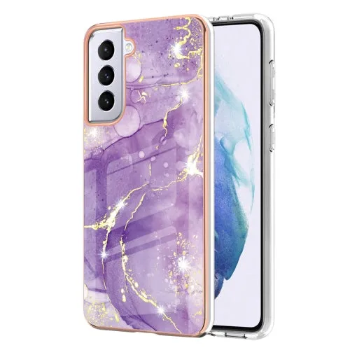 For Samsung Galaxy S21  5G Electroplating Marble Pattern Dual-side IMD TPU Shockproof Case(White