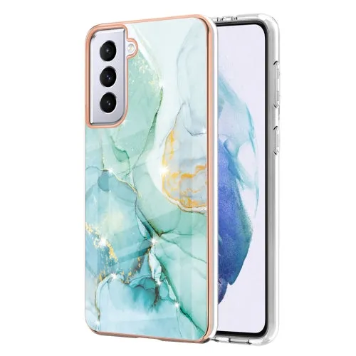 For Samsung Galaxy S21  5G Electroplating Marble Pattern Dual-side IMD TPU Shockproof Case(White