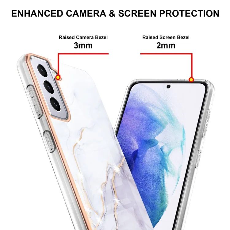 For Samsung Galaxy S21  5G Electroplating Marble Pattern Dual-side IMD TPU Shockproof Case(White