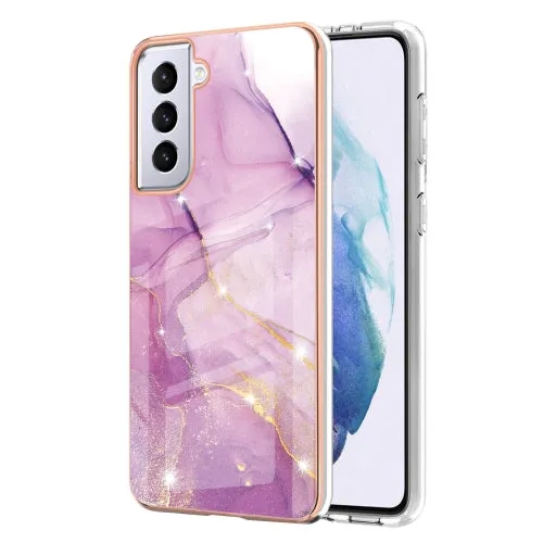 For Samsung Galaxy S21  5G Electroplating Marble Pattern Dual-side IMD TPU Shockproof Case(White