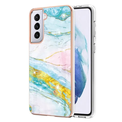 For Samsung Galaxy S21  5G Electroplating Marble Pattern Dual-side IMD TPU Shockproof Case(White