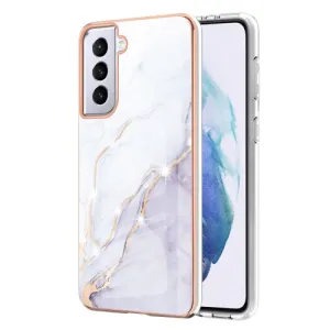For Samsung Galaxy S21  5G Electroplating Marble Pattern Dual-side IMD TPU Shockproof Case(White
