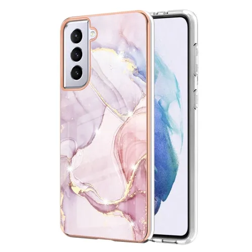 For Samsung Galaxy S21  5G Electroplating Marble Pattern Dual-side IMD TPU Shockproof Case(White