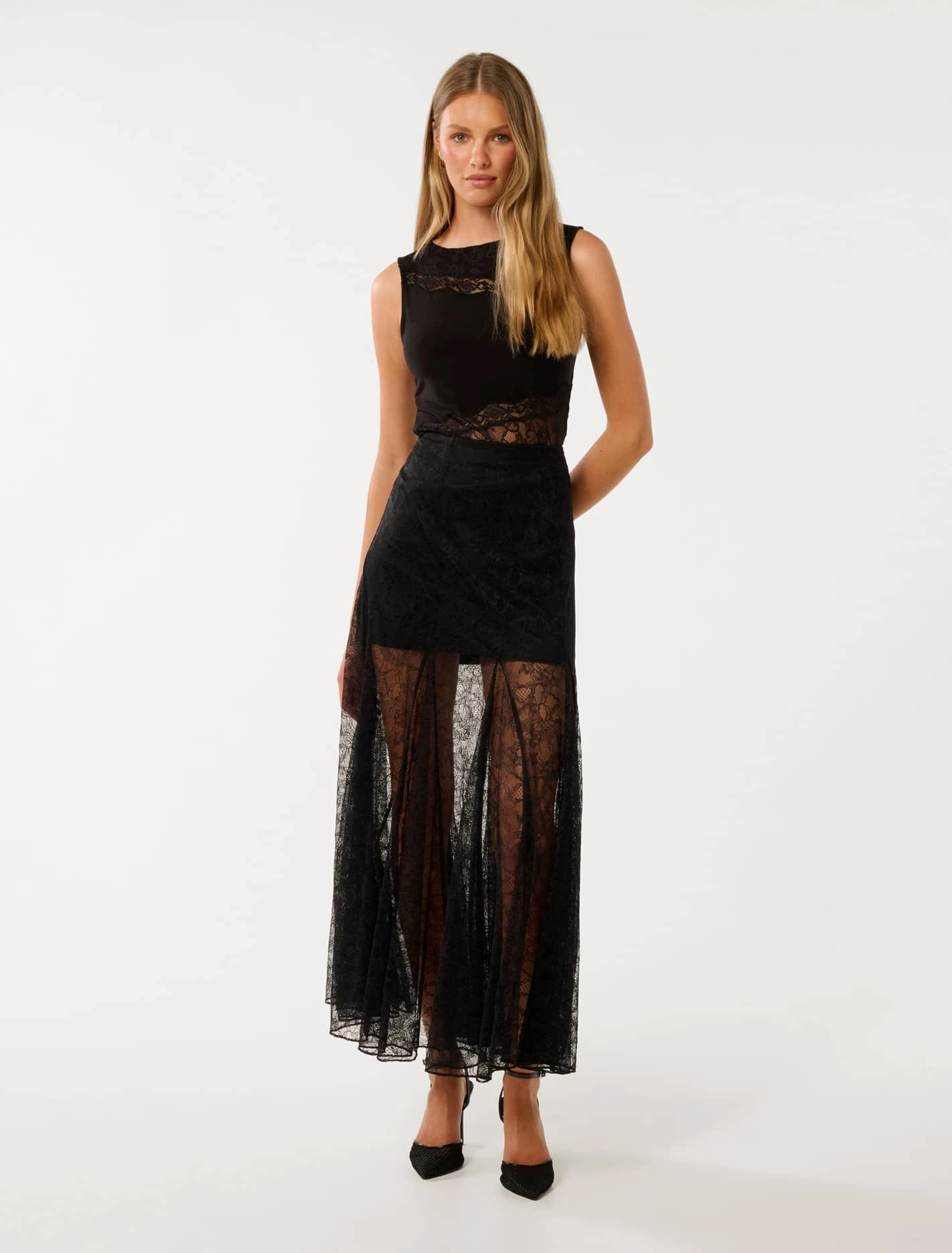 Mahalia Godet Lace Midi Skirt