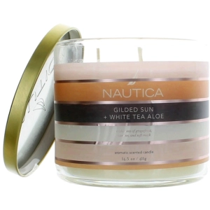 Nautica 3 Wick Candle - Soy Wax Blend Scented, Gilded Sun and White Tea Aloe, 14.5 oz