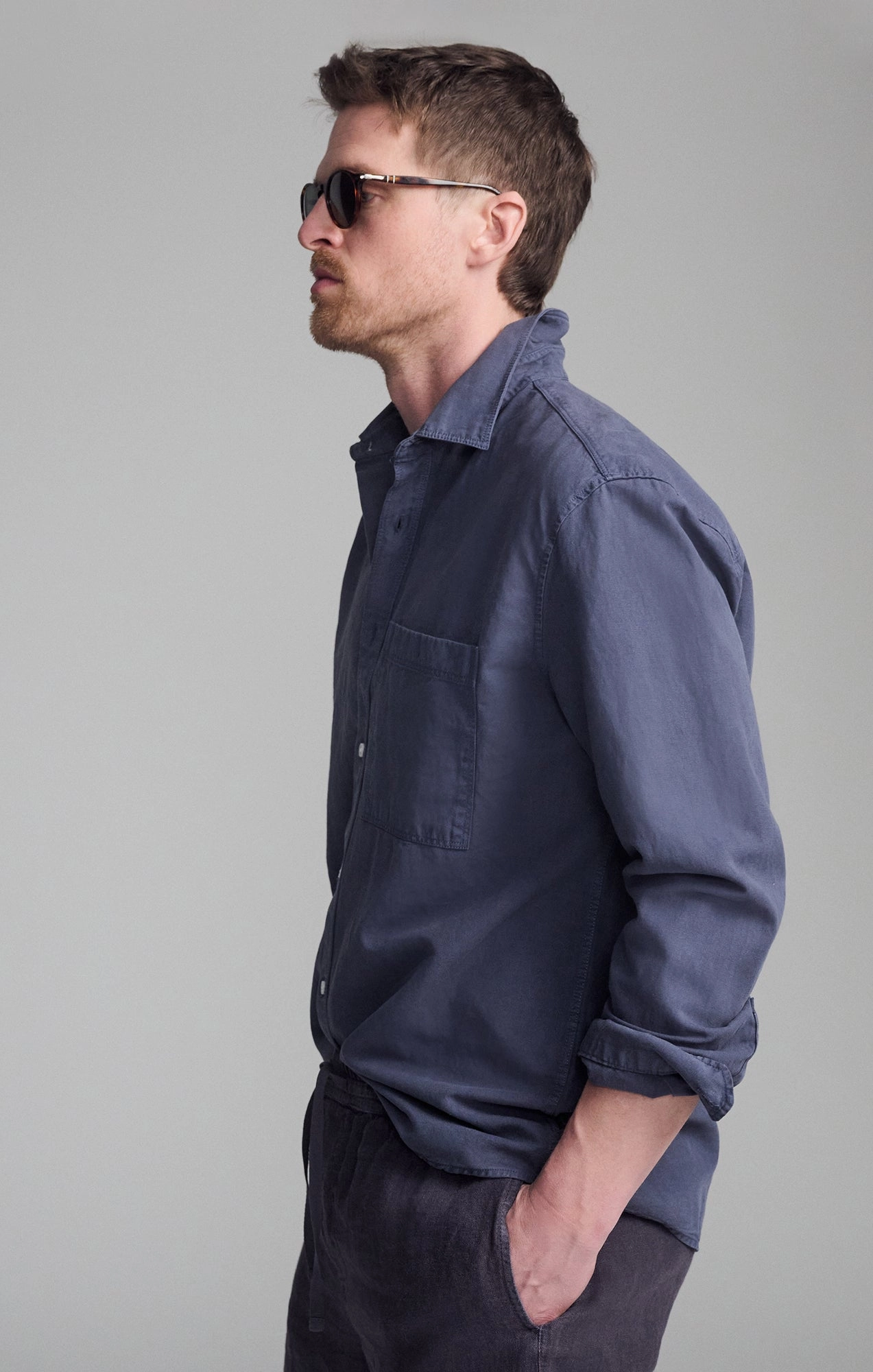 ONE POCKET LONG SLEEVE BUTTON-UP SHIRT IN OUTER SPACE