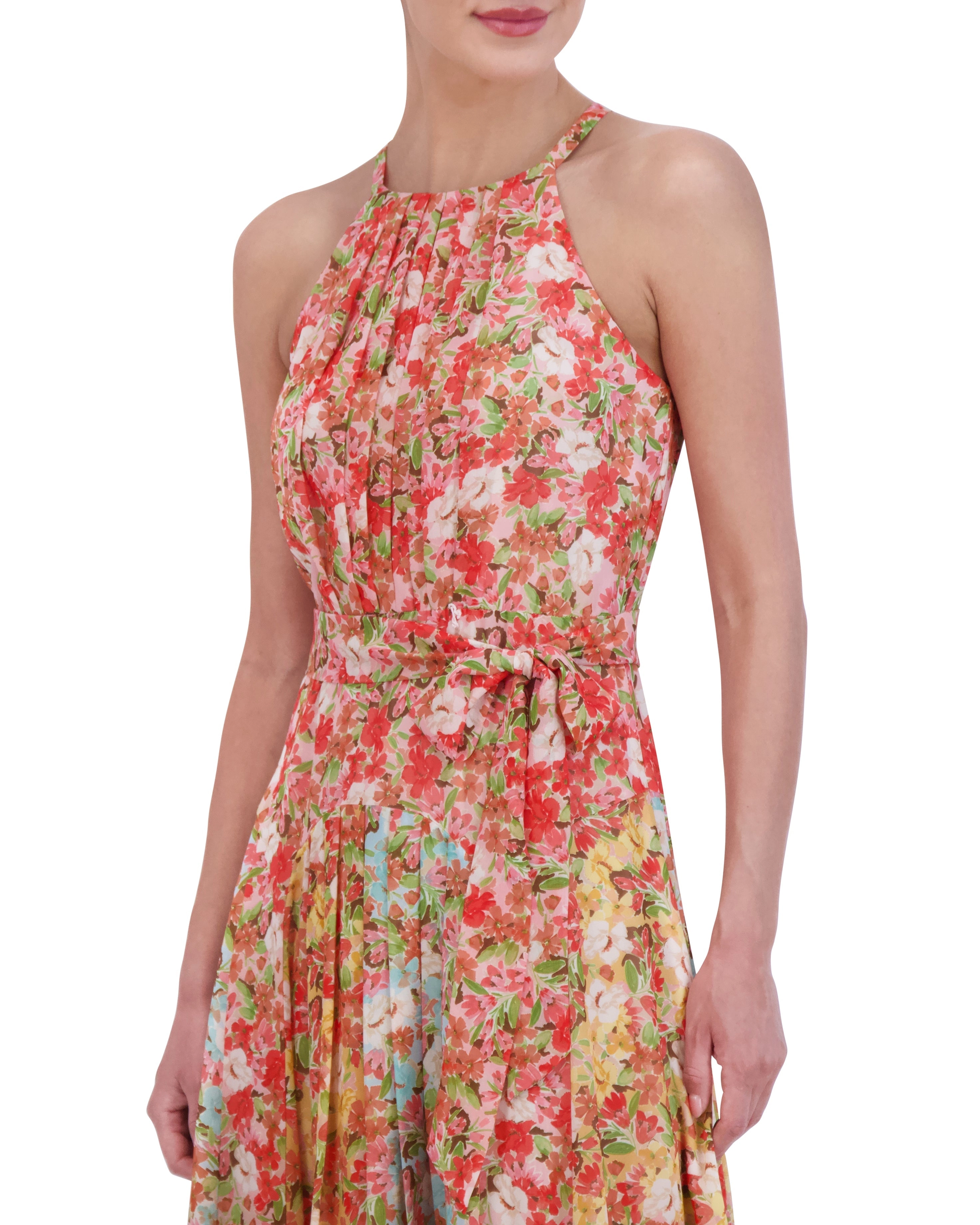 Printed Pleated Chiffon Midi Dress
