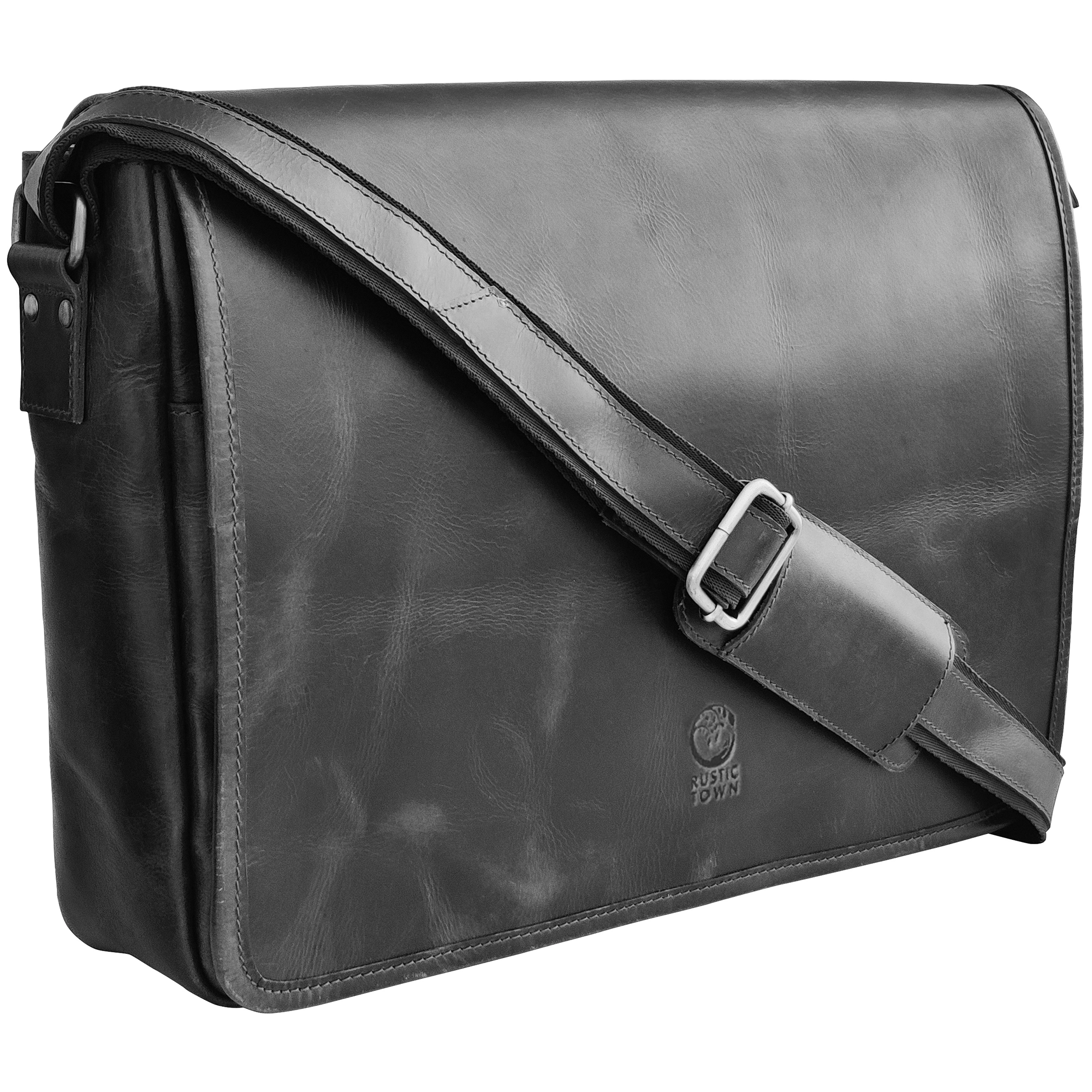 Ranger Buffalo Leather Crossbody Laptop Messenger Bag (Black, 16 inch)