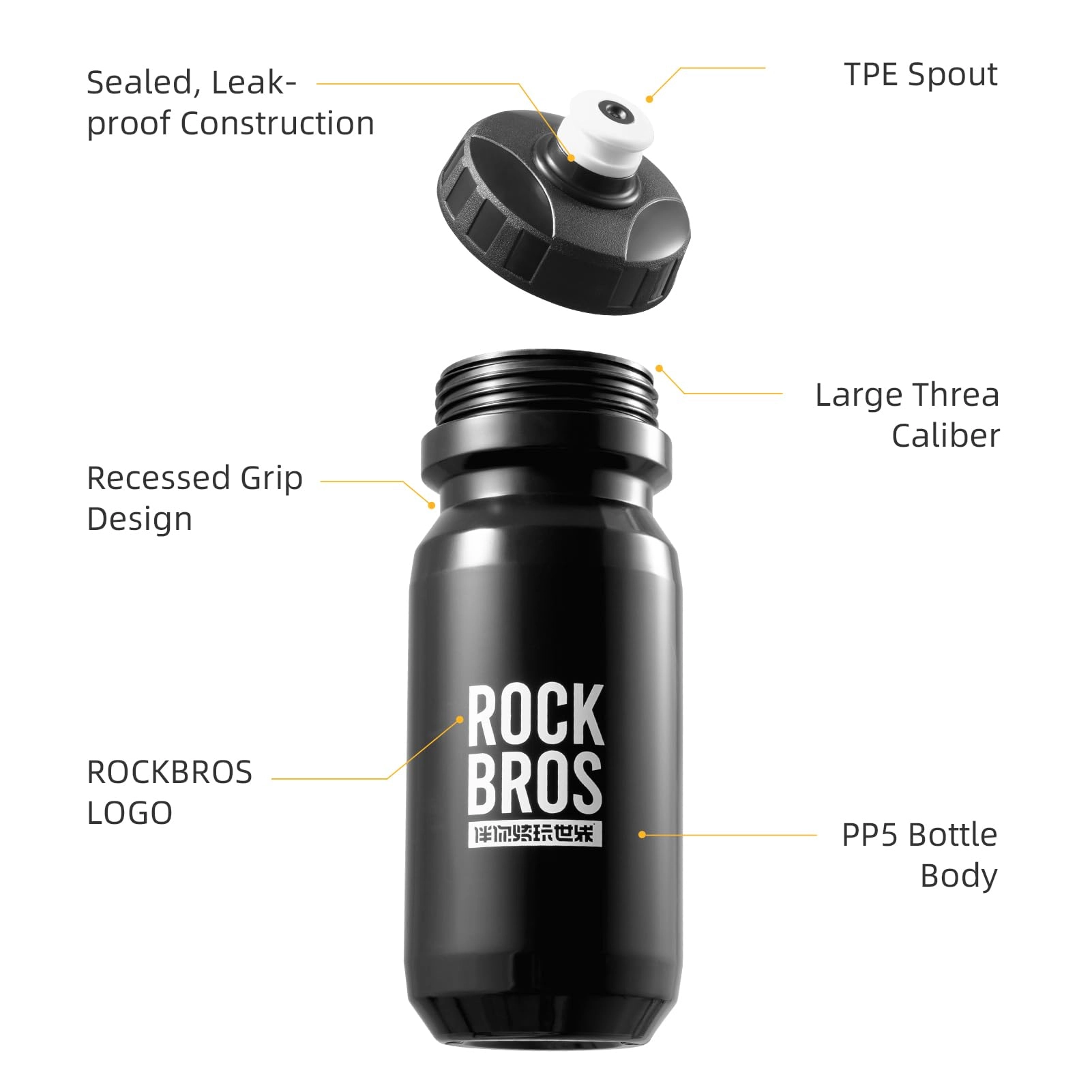 ROCKBROS Bike Water Bottle Squeeze Bicycle Water Bottle BPA-Free