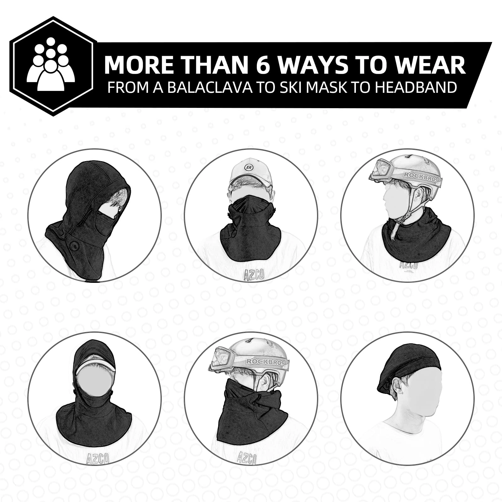 ROCKBROS Ski Mask Thermal Fleece Balaclava Winter Face Cover for Men Women