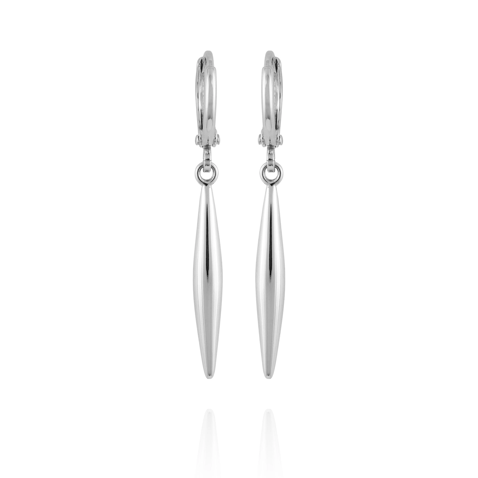 Silvertone Spear Dangle Huggie Hoop Drop Earrings