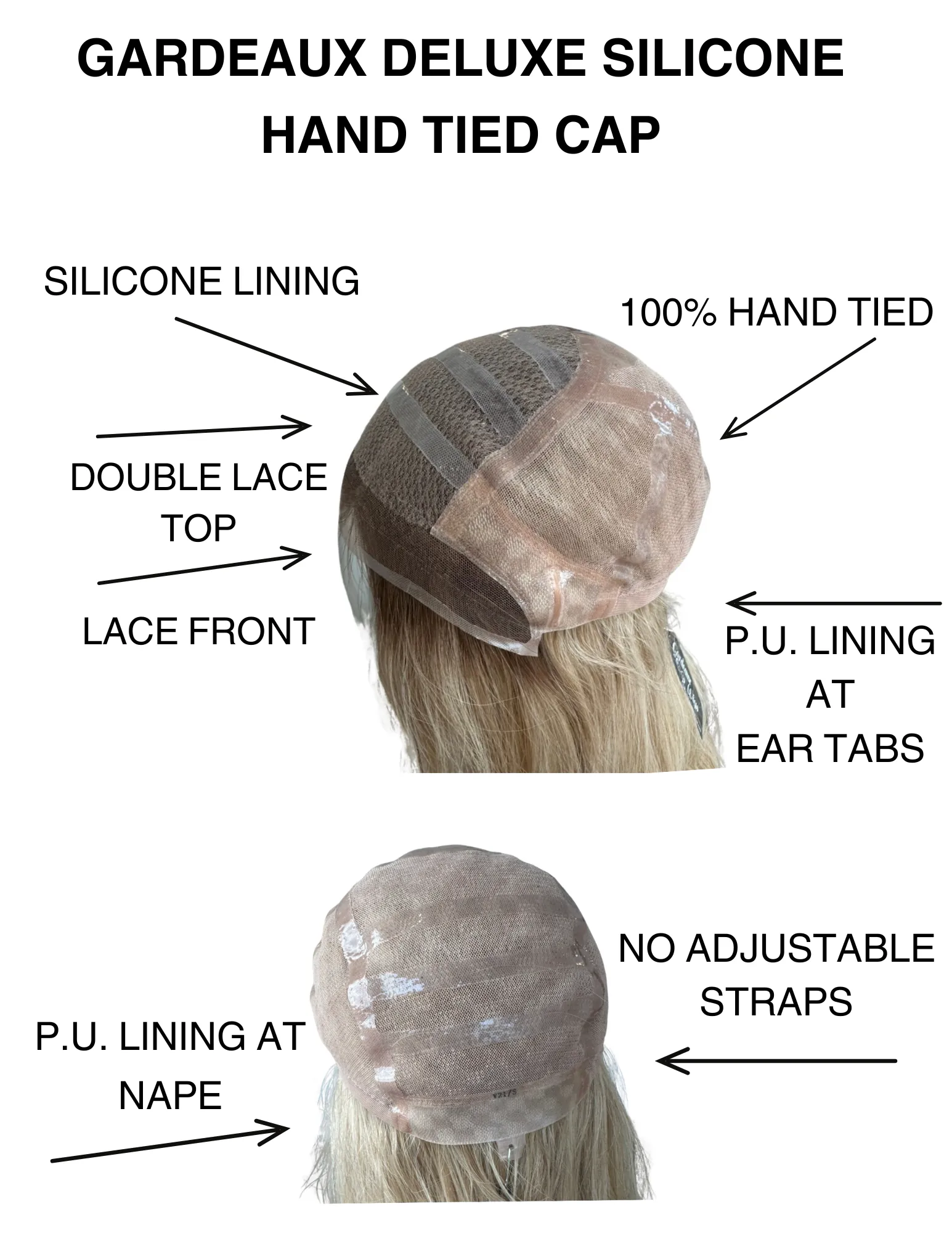 STOCK #JS342 GARDEAUX DELUXE HAND TIED, SILICONE LINED WIG (MEDIUM CAP)