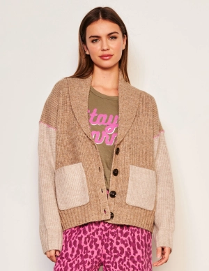 Sundry Shawl Collar Cardi in Taupe
