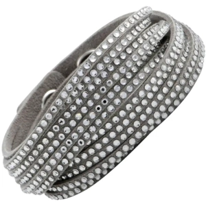 Swarovski Women's Bracelet - Slake Grey Suede With Clear Crystals Wrap | 5181989