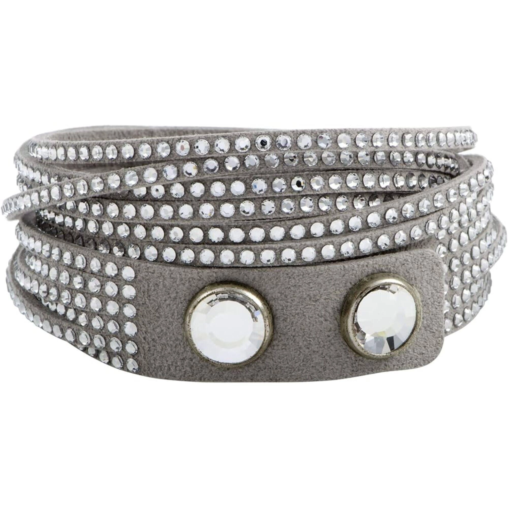 Swarovski Women's Bracelet - Slake Grey Suede With Clear Crystals Wrap | 5181989