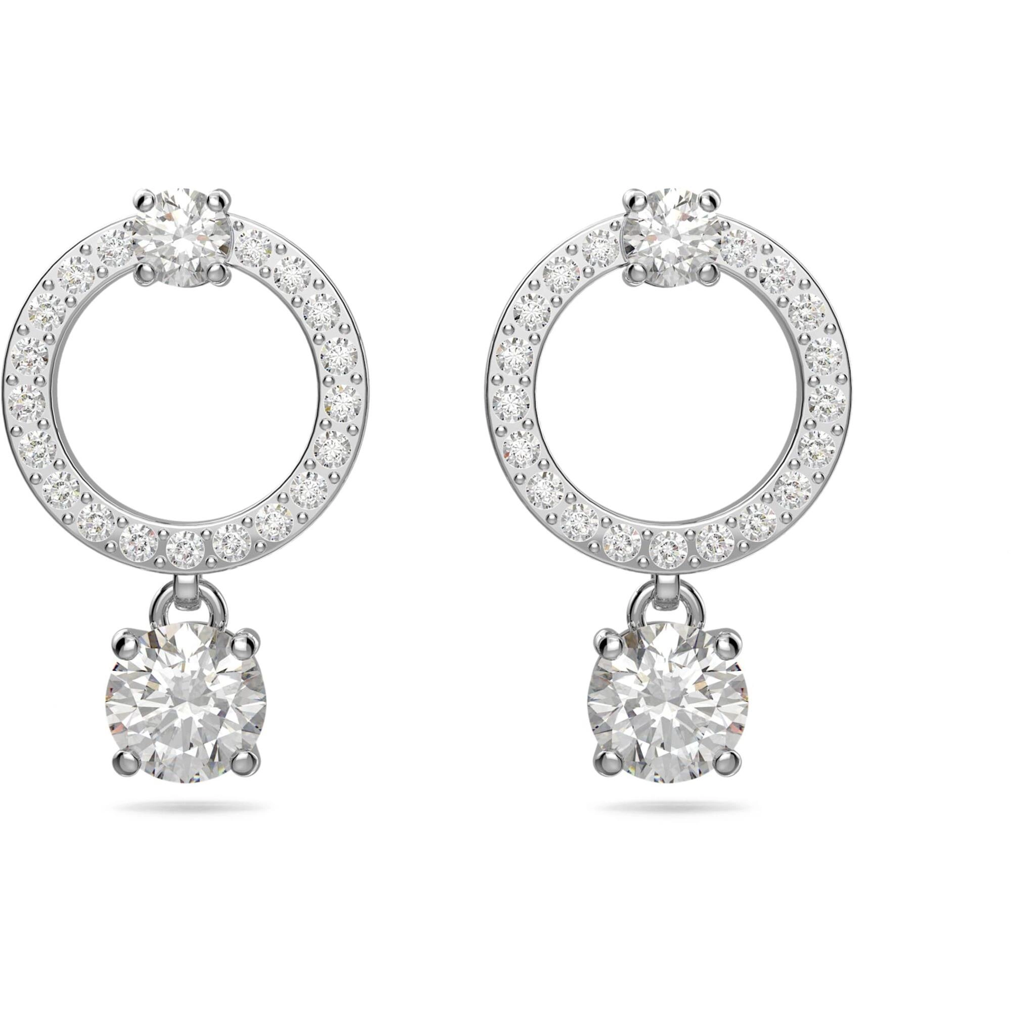Swarovski Women's Hoop Earrings - Constella Round Crystal Rhodium Plated 5563278