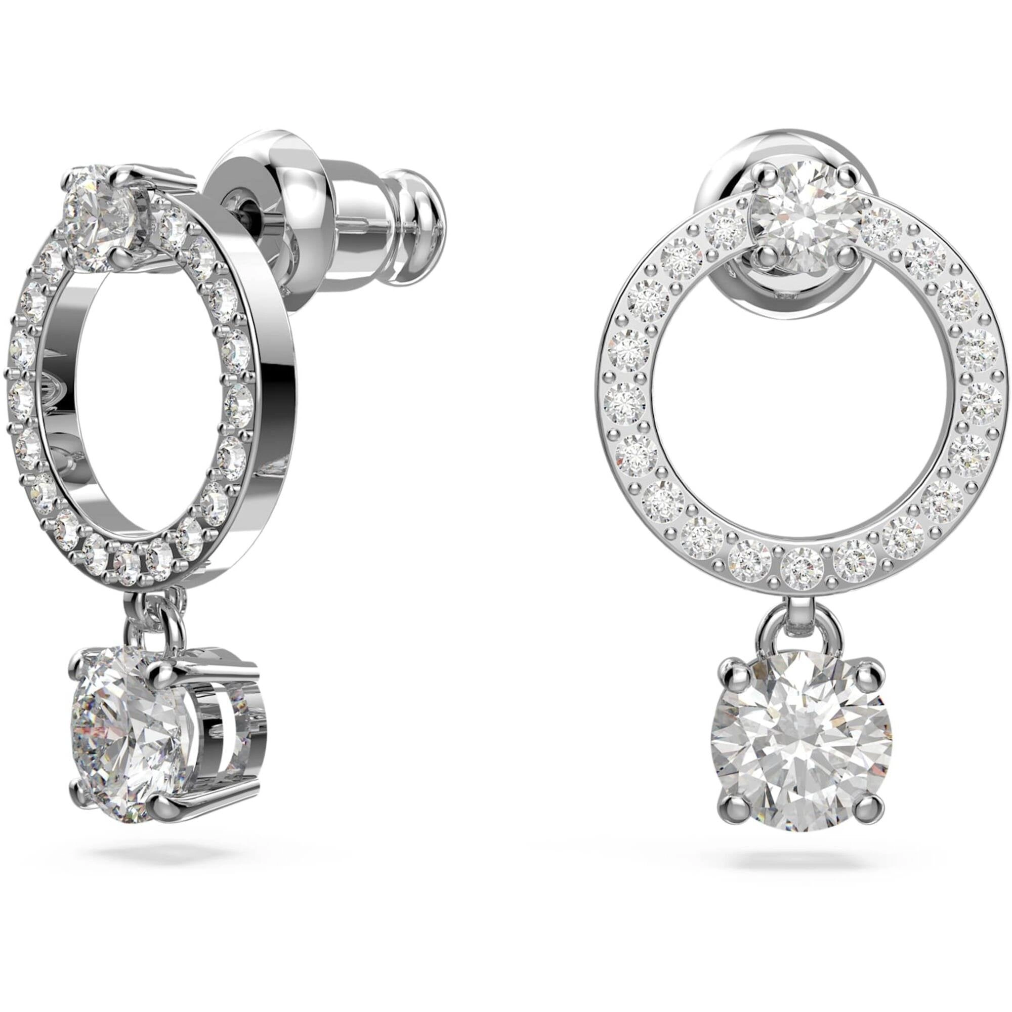 Swarovski Women's Hoop Earrings - Constella Round Crystal Rhodium Plated 5563278
