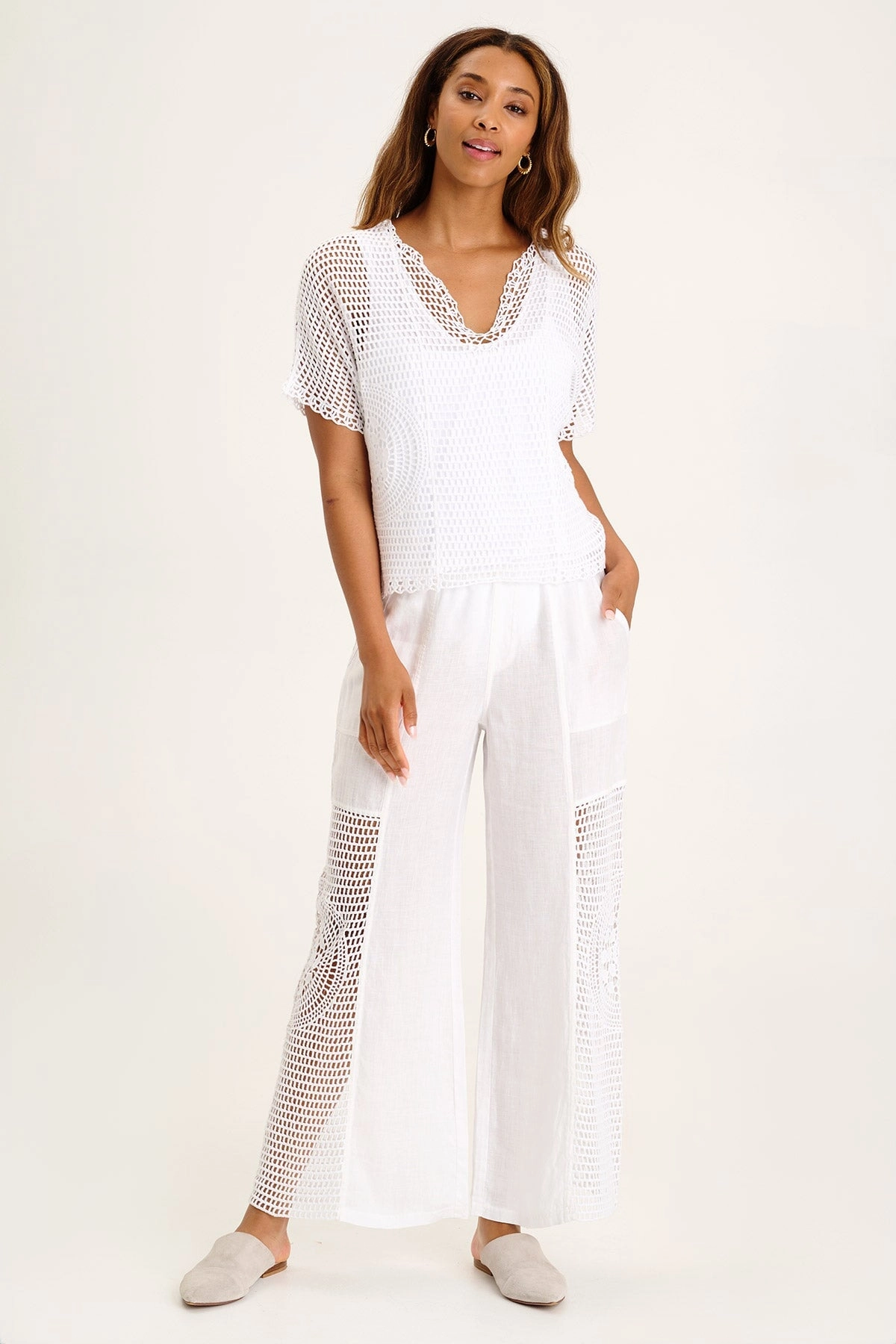 Tangent Linen/Crochet Wide Leg Pant