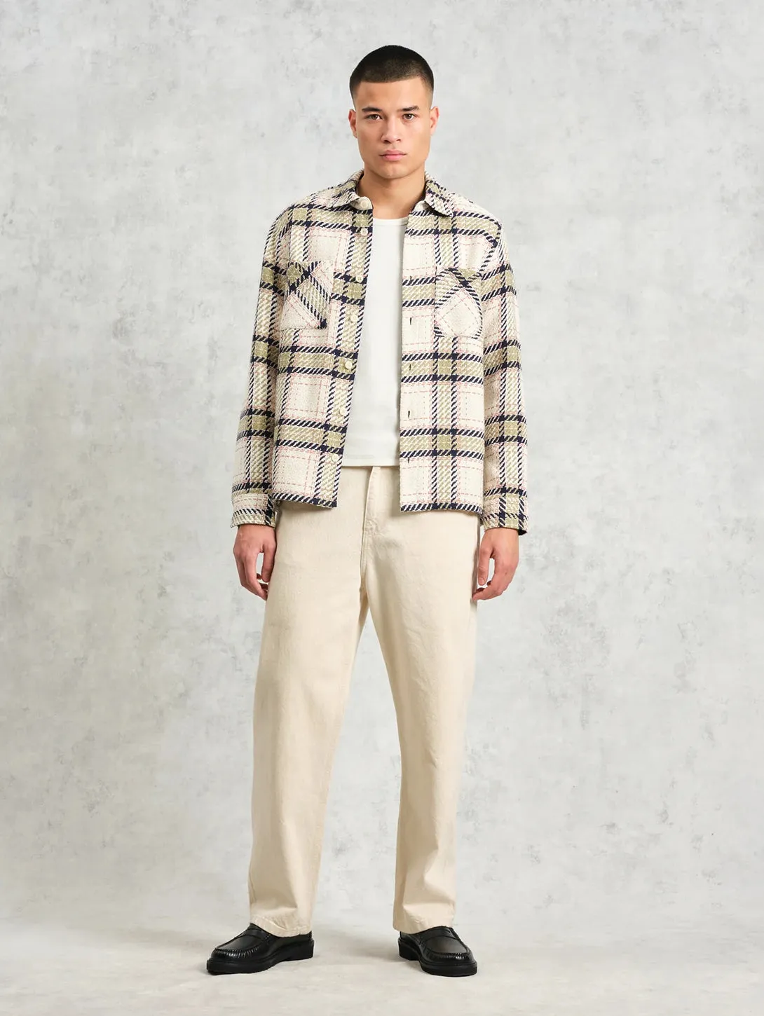 Whiting Overshirt - Ecru   Sage Harp Check