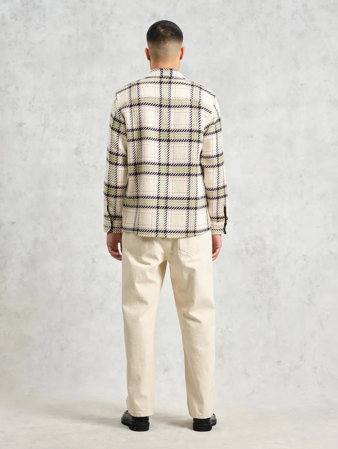 Whiting Overshirt - Ecru   Sage Harp Check