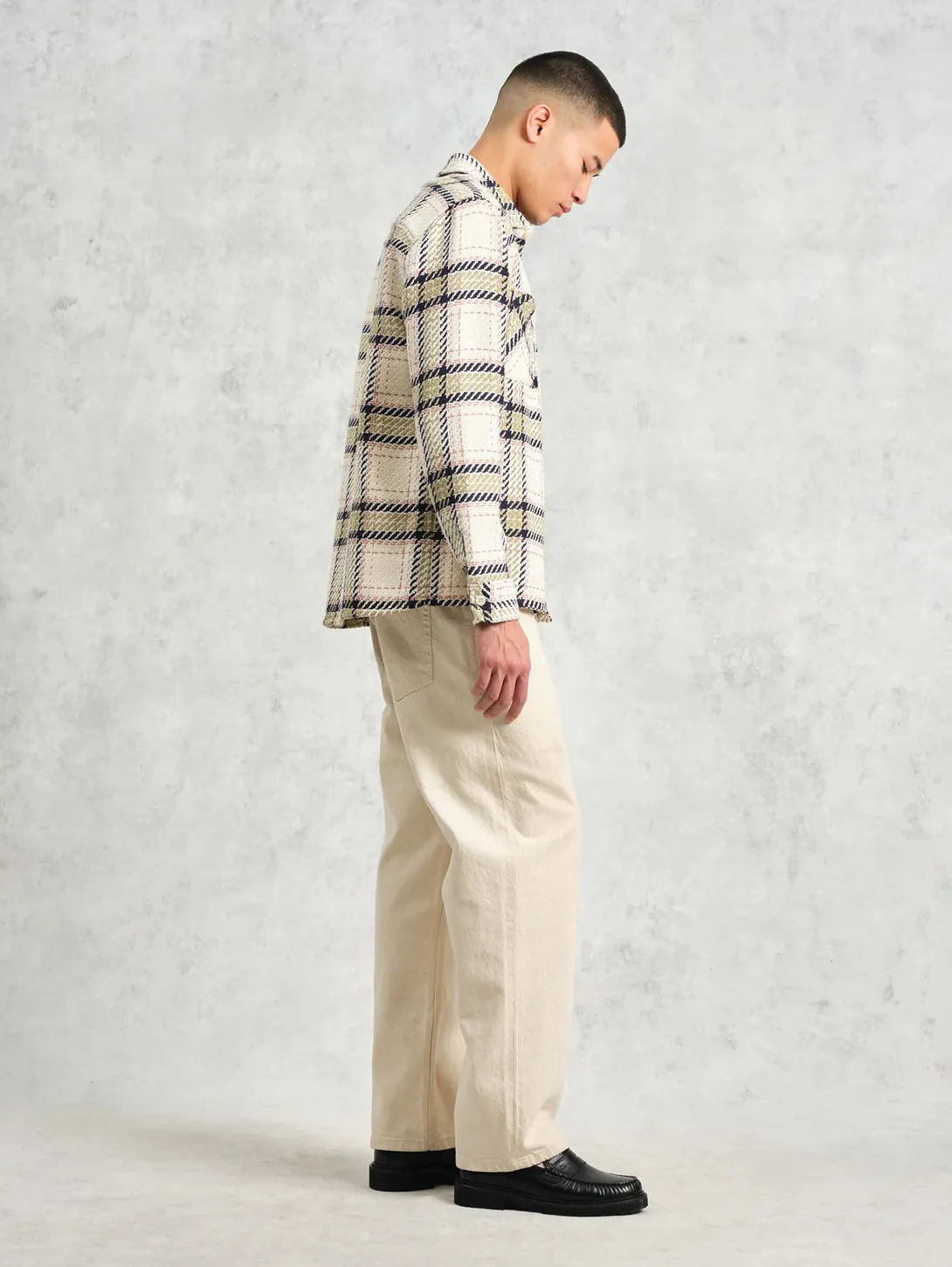 Whiting Overshirt - Ecru   Sage Harp Check