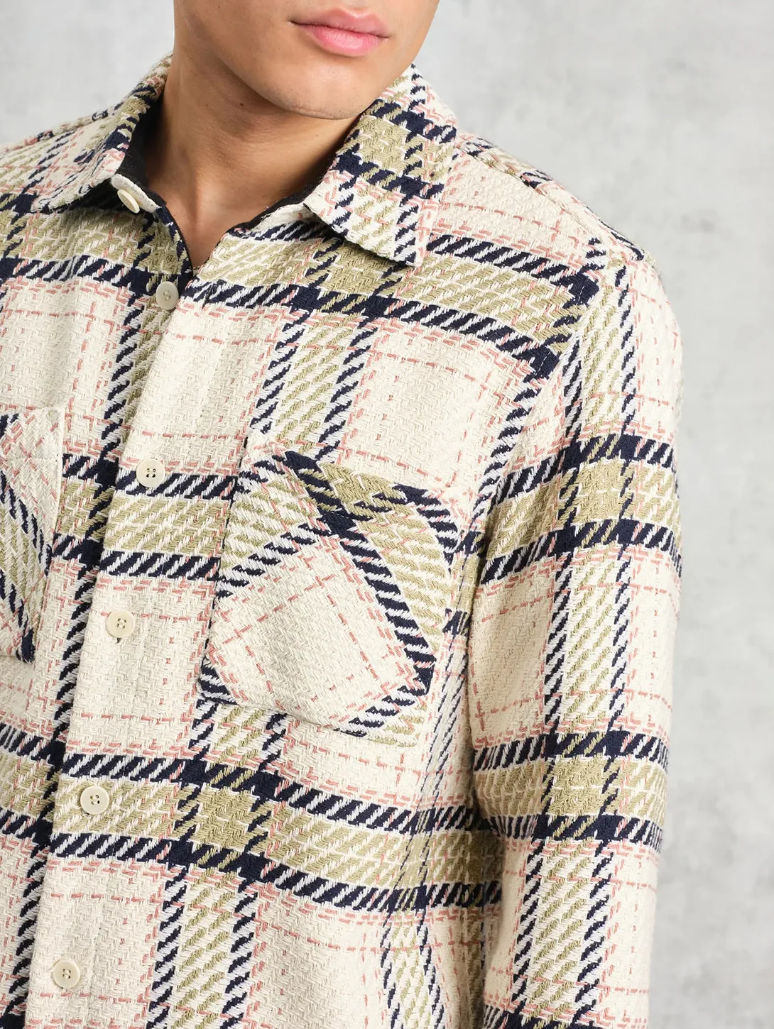 Whiting Overshirt - Ecru   Sage Harp Check