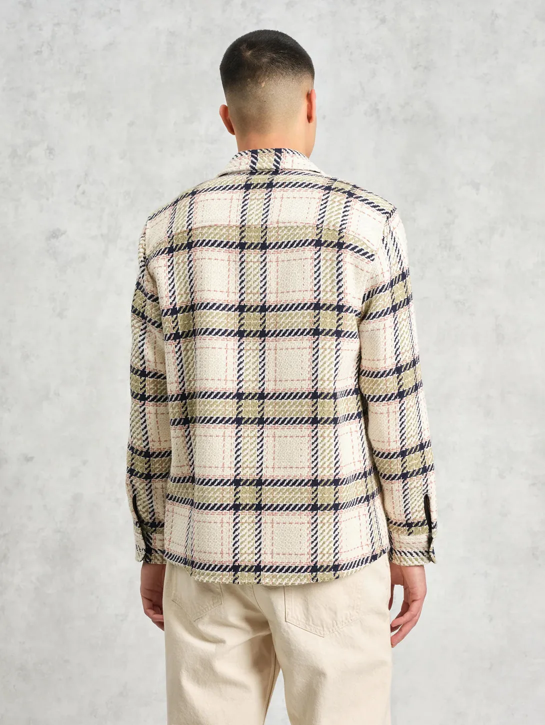 Whiting Overshirt - Ecru   Sage Harp Check