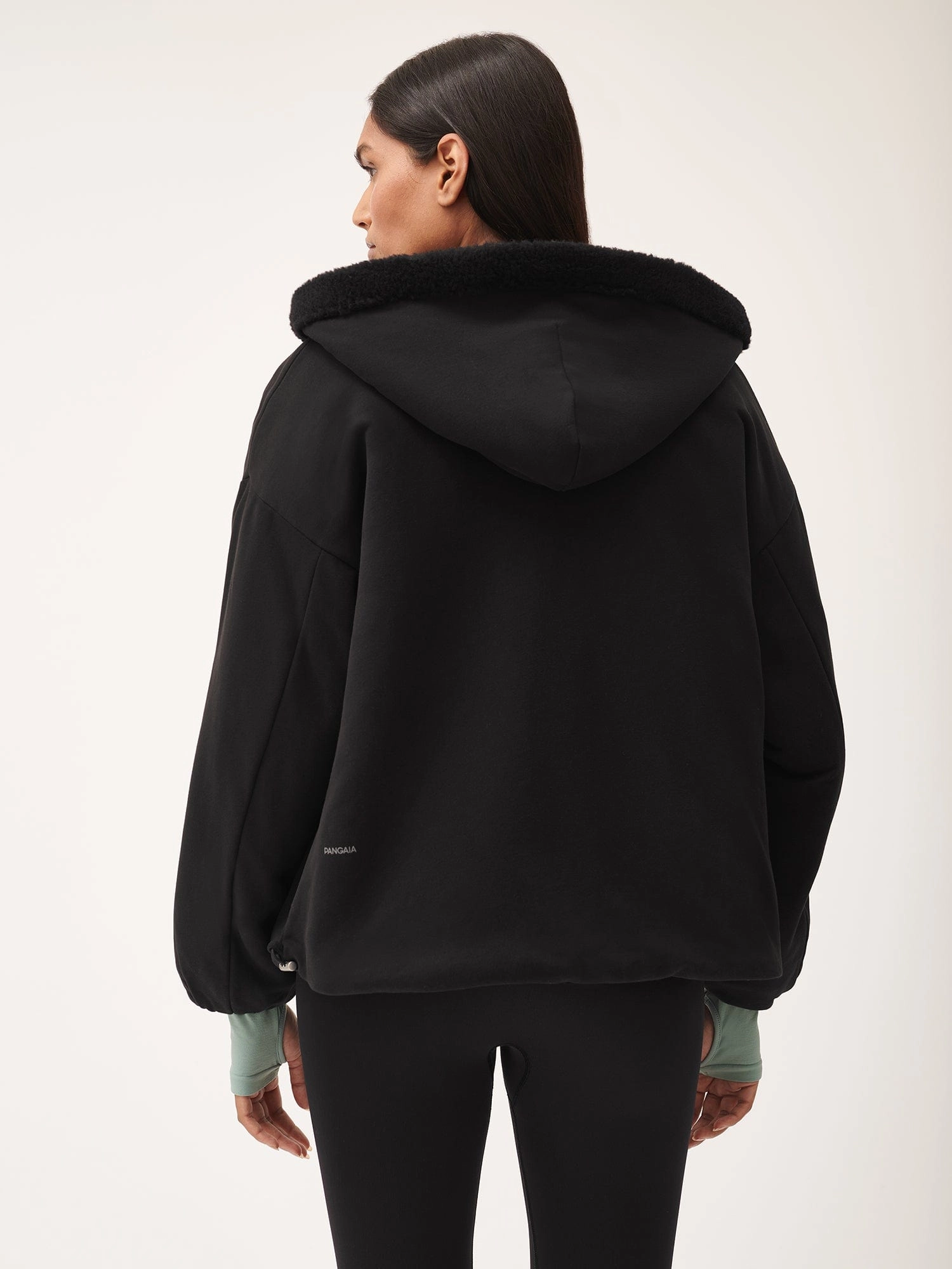 Womens Recycled Wool Fleece Reversible Bomber Jacket—black