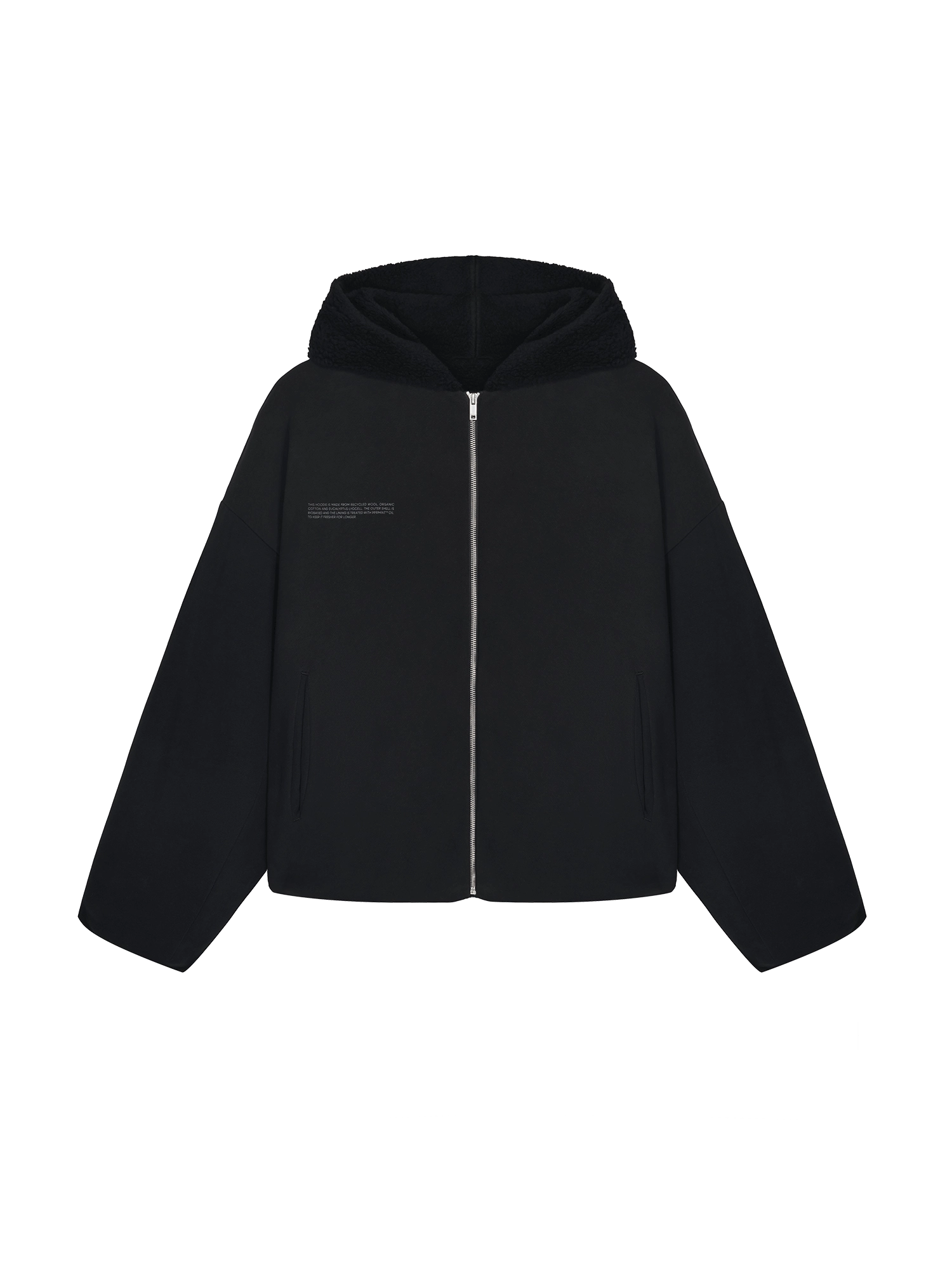 Womens Recycled Wool Fleece Reversible Bomber Jacket—black