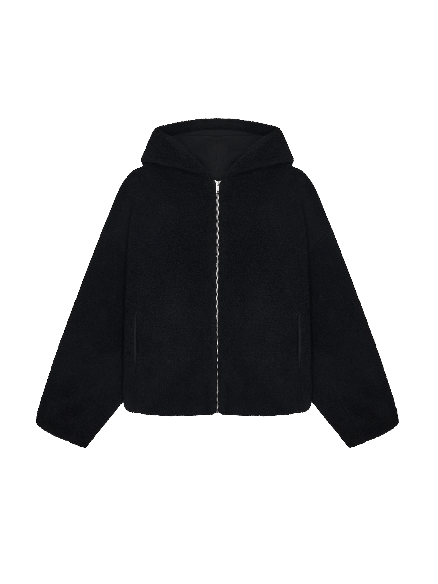 Womens Recycled Wool Fleece Reversible Bomber Jacket—black