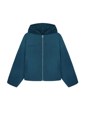 Womens Recycled Wool Fleece Reversible Bomber Jacket—storm blue