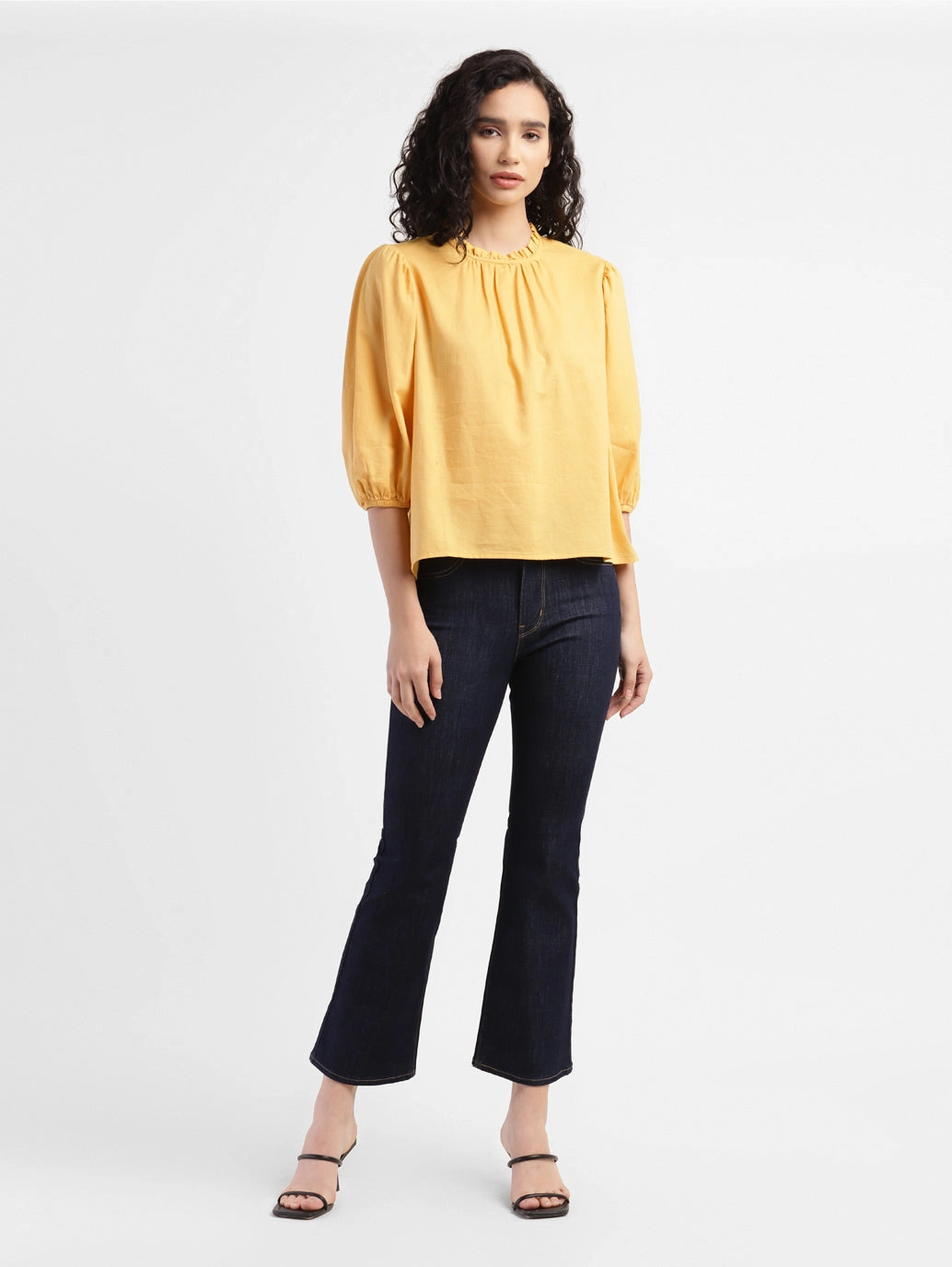Women's Solid Yellow Round Neck Top